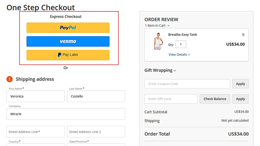 One Step Express Checkout Magento 2